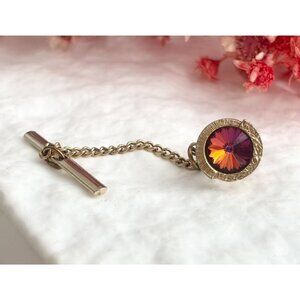 Ombre Orange & Red Rhinestone Gold Toned Vintage Men's Tie Tack